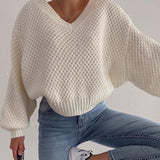 2023 Pullovers Women Autumn Winter Sweaters Solid V-Neck Loose Casual Daily Basic Womens Knitted Basic Chic Long Sleeve Sweater