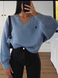 2023 Pullovers Women Autumn Winter Sweaters Solid V-Neck Loose Casual Daily Basic Womens Knitted Basic Chic Long Sleeve Sweater