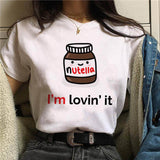 Nutella Print T Shirt Women 90s Harajuku Kawaii  Fashion T-shirt Graphic Cute Cartoon Tshirt Korean Style Top Tees Female