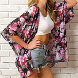 Casual Leaves Print Chiffon Kaftan Beach Cover Up Cardigan Shawl Swimwear Women Summer Swimsuit Pareos Cape Saida De Praia