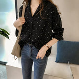 Pockets Polka Dot Printed Casual Women Blouse Ladies Long Sleeve Turn Down Collar Office Work Fashion 2020 Autumn Tops - Bjlxn