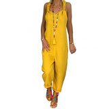 80% HOT SALES！！！Women Solid Color Bib Overall Sleeveless Backless Knotted Jumpsuit Dungarees