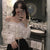 Womens Off Shoulder Top Long Sleeve Ruffle Vintage Blouse With Puff Sleeves Lace Up Ladies Tops Bandage Crop Tops Black White - Bjlxn