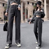 2023 Fashion Chic Woman High Waisted Straight Cute Female Denim Long Trousers Loose Vintage Printed Women Long Jeans #G3