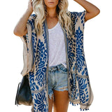 Womens Boho Printed Kimono Beach Cover Up Fashionable Summer Open Front Loose Cardigan Top With Tassel Thin Jumper Tops Holiday - Bjlxn