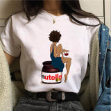 Nutella Print T Shirt Women 90s Harajuku Kawaii  Fashion T-shirt Graphic Cute Cartoon Tshirt Korean Style Top Tees Female