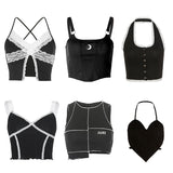 Black Corset Top Sexy Cute Spaghetti Strap Crop Top Fashion High Street Summer Women Cami Top 90s Y2k Aesthetic Camisole