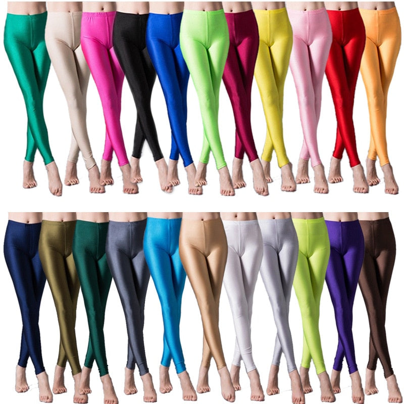 Hot Selling Women Solid Color Fluorescent Shiny Pant Leggings Large Si ...