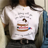 Nutella Print T Shirt Women 90s Harajuku Kawaii  Fashion T-shirt Graphic Cute Cartoon Tshirt Korean Style Top Tees Female