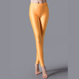 Women Shiny Gym Pants Fitness Leggings Candy Color Ankle Length Trousers Solid Fluorescent Spandex Elastic New Bottom