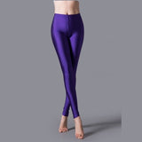 Women Shiny Gym Pants Fitness Leggings Candy Color Ankle Length Trousers Solid Fluorescent Spandex Elastic New Bottom