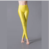 Women Shiny Gym Pants Fitness Leggings Candy Color Ankle Length Trousers Solid Fluorescent Spandex Elastic New Bottom