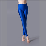 Women Shiny Gym Pants Fitness Leggings Candy Color Ankle Length Trousers Solid Fluorescent Spandex Elastic New Bottom