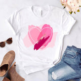 Heart flower print ladies T-shirt ladies casual basis O-collar white shirt short sleeve ladies T-shirt love graphic printing