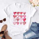 Heart flower print ladies T-shirt ladies casual basis O-collar white shirt short sleeve ladies T-shirt love graphic printing