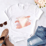 Heart flower print ladies T-shirt ladies casual basis O-collar white shirt short sleeve ladies T-shirt love graphic printing