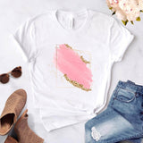 Heart flower print ladies T-shirt ladies casual basis O-collar white shirt short sleeve ladies T-shirt love graphic printing