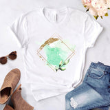 Heart flower print ladies T-shirt ladies casual basis O-collar white shirt short sleeve ladies T-shirt love graphic printing