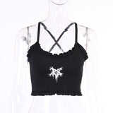 Black Corset Top Sexy Cute Spaghetti Strap Crop Top Fashion High Street Summer Women Cami Top 90s Y2k Aesthetic Camisole