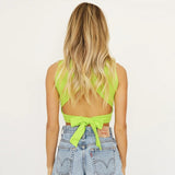 Top Women Y2K Lace Up Backless Tank Top Solid Knitted T-shirts Tops Sexy Crop Top Night Club Outfits Basic Tanks Streetwear