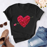 Heart flower print ladies T-shirt ladies casual basis O-collar white shirt short sleeve ladies T-shirt love graphic printing