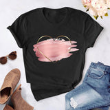 Heart flower print ladies T-shirt ladies casual basis O-collar white shirt short sleeve ladies T-shirt love graphic printing