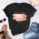 Heart flower print ladies T-shirt ladies casual basis O-collar white shirt short sleeve ladies T-shirt love graphic printing