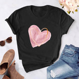 Heart flower print ladies T-shirt ladies casual basis O-collar white shirt short sleeve ladies T-shirt love graphic printing