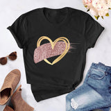 Heart flower print ladies T-shirt ladies casual basis O-collar white shirt short sleeve ladies T-shirt love graphic printing