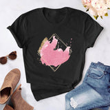 Heart flower print ladies T-shirt ladies casual basis O-collar white shirt short sleeve ladies T-shirt love graphic printing